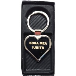 Breloc metalic inima gravat Sora mea iubita